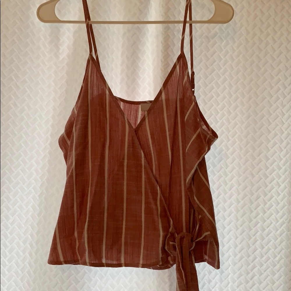 Red striped side tie tank